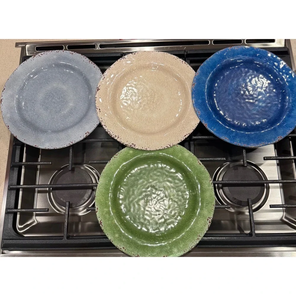 Set of 7 Pier 1 Melamine Carmelo salad and dinner plates Multicolor - as is